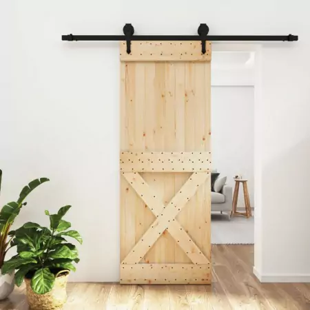 Porta Scorrevole con Set Hardware 80x210 cm Legno Massello Pino