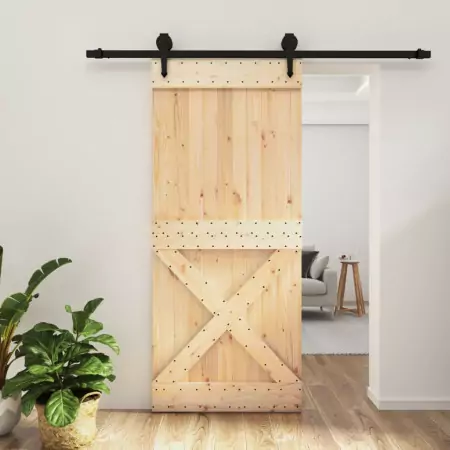 Porta Scorrevole con Set Hardware 90x210 cm Legno Massello Pino