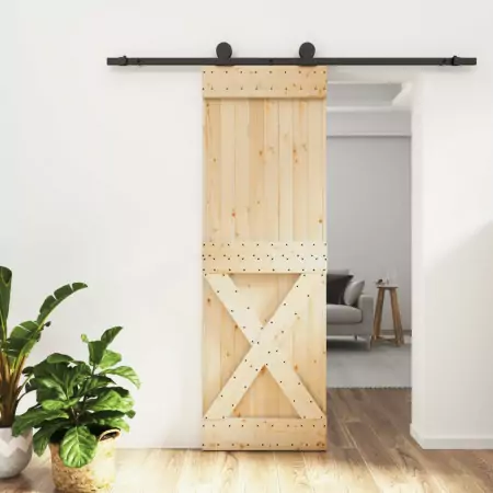 Porta Scorrevole con Set Hardware 70x210 cm Legno Massello Pino