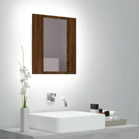 Mobile Bagno Specchio LED Rovere Marrone 40x12x45cm Multistrato