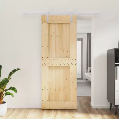 Porta Scorrevole con Set Hardware 80x210 cm Legno Massello Pino