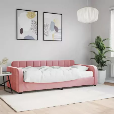 Divano Letto con Materasso Rosa 90x200 cm in Velluto