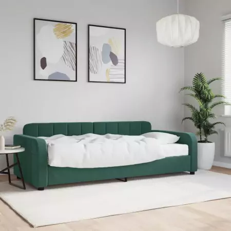 Divano Letto con Materasso Verde Scuro 90x200 cm in Velluto