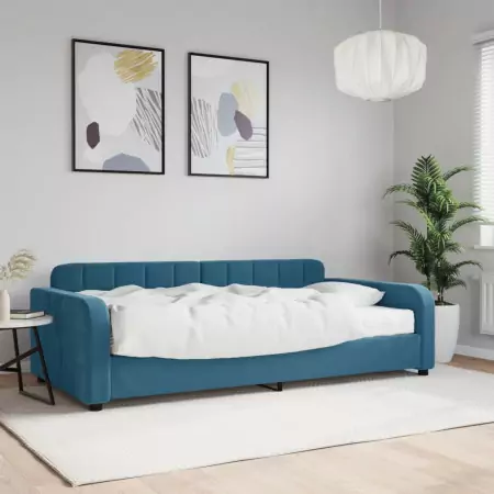 Divano Letto con Materasso Blu 100x200 cm in Velluto