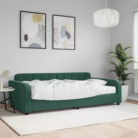 Divano Letto con Materasso Verde Scuro 100x200 cm in Velluto