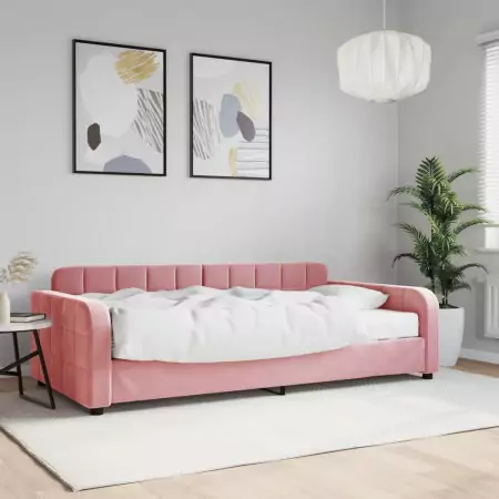 Divano Letto con Materasso Rosa 100x200 cm in Velluto