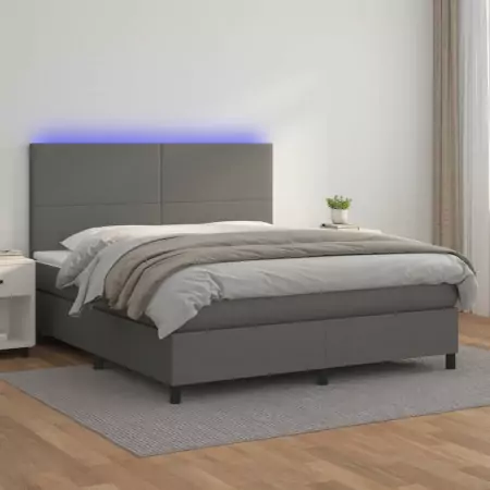 Giroletto Molle con Materasso e LED Grigio 160x200cm Similpelle