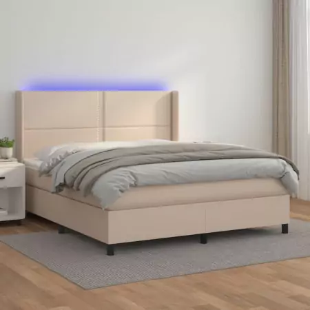 Giroletto Molle Materasso e LED Cappuccino 160x200cm Similpelle