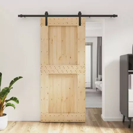 Porta Scorrevole con Set Hardware 90x210 cm Legno Massello Pino