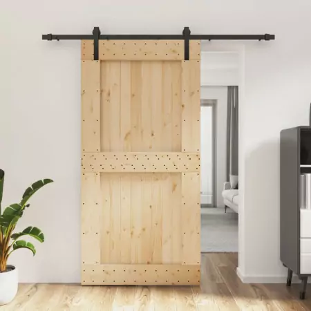 Porta Scorrevole con Set Hardware 100x210cm Legno Massello Pino