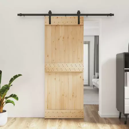 Porta Scorrevole con Set Hardware 80x210 cm Legno Massello Pino