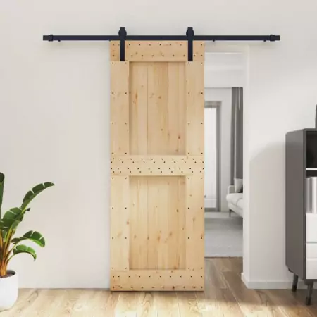 Porta Scorrevole con Set Hardware 80x210 cm Legno Massello Pino