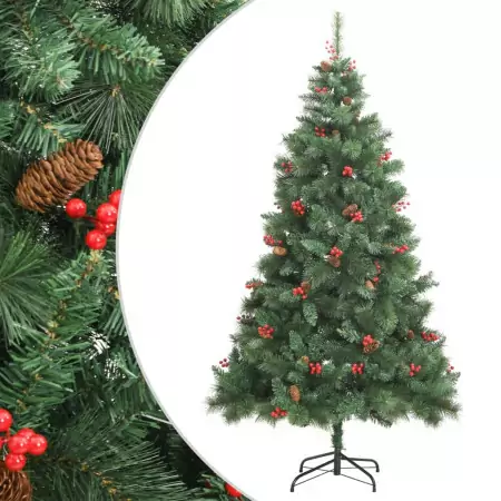 Albero Natale Artificiale Incernierato con Pigne e Bacche 180cm