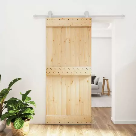 Porta Scorrevole con Set Hardware 90x210 cm Legno Massello Pino