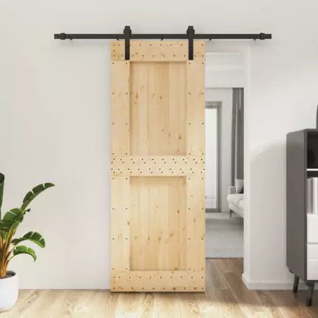 Porta Scorrevole con Set Hardware 80x210 cm Legno Massello Pino