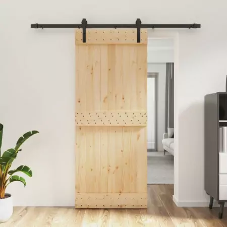 Porta Scorrevole con Set Hardware 85x210 cm Legno Massello Pino