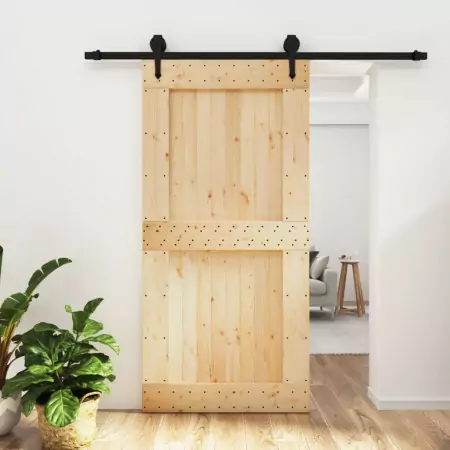 Porta Scorrevole con Set Hardware 100x210cm Legno Massello Pino