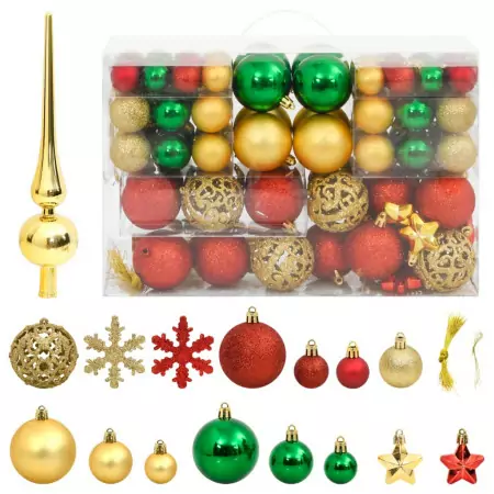 Set Palline di Natale 112 pz Rosso / Verde / Oro in Polistirene