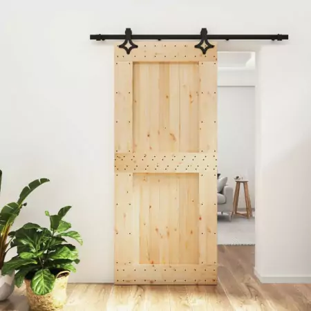 Porta Scorrevole con Set Hardware 90x210 cm Legno Massello Pino