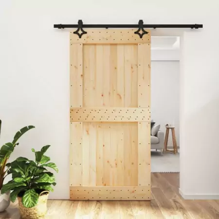 Porta Scorrevole con Set Hardware 100x210cm Legno Massello Pino