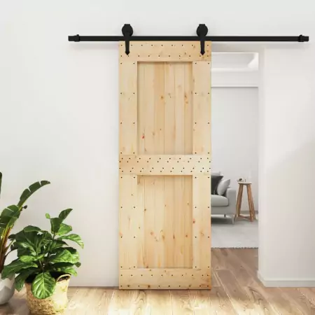 Porta Scorrevole con Set Hardware 80x210 cm Legno Massello Pino