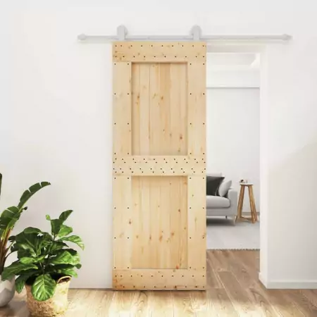 Porta Scorrevole con Set Hardware 80x210 cm Legno Massello Pino