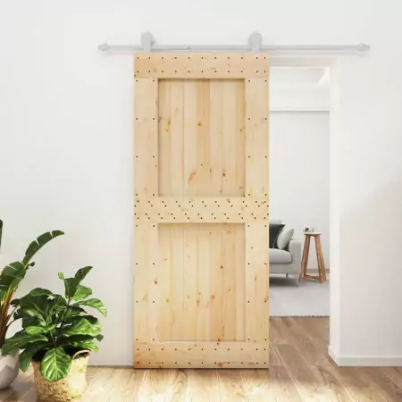 Porta Scorrevole con Set Hardware 90x210 cm Legno Massello Pino