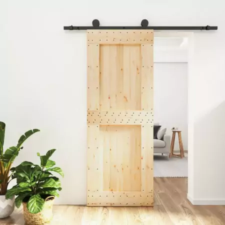 Porta Scorrevole con Set Hardware 80x210 cm Legno Massello Pino