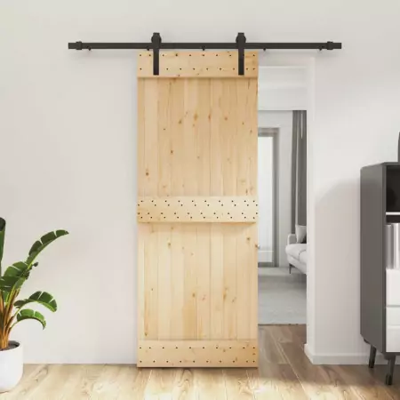 Porta Scorrevole con Set Hardware 80x210 cm Legno Massello Pino