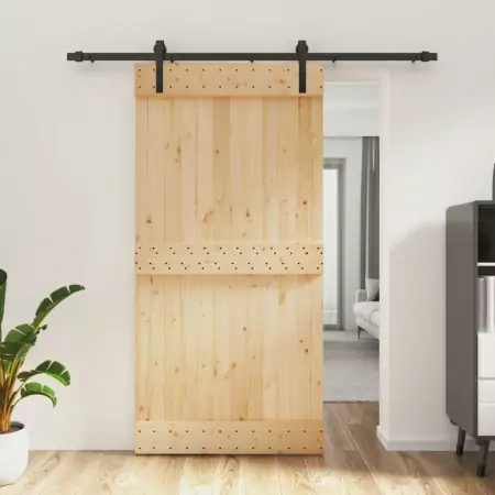 Porta Scorrevole con Set Hardware 100x210cm Legno Massello Pino