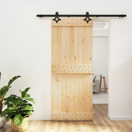 Porta Scorrevole con Set Hardware 85x210 cm Legno Massello Pino