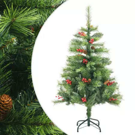 Albero Natale Artificiale Incernierato con Pigne e Bacche 120cm