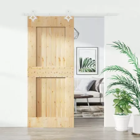 Porta Scorrevole con Set Hardware 80x210 cm Legno Massello Pino