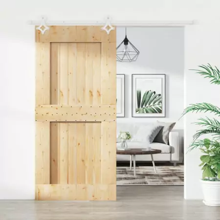 Porta Scorrevole con Set Hardware 95x210 cm Legno Massello Pino