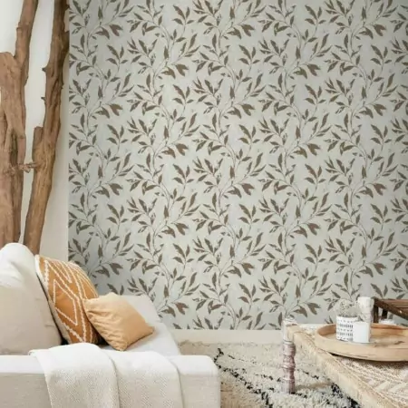 DUTCH WALLCOVERINGS Carta da Parati Leafs Beige e Marrone