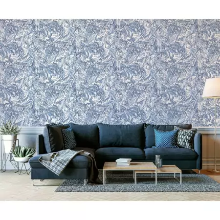 DUTCH WALLCOVERINGS Carta da Parati Liquid Marble Blu