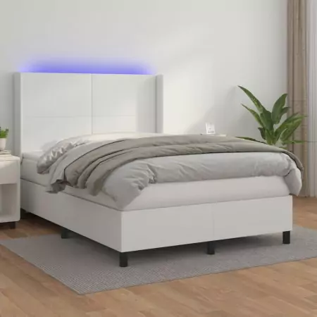 Giroletto Molle con Materasso e LED Bianco 140x190cm Similpelle