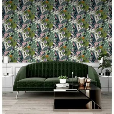 DUTCH WALLCOVERINGS Carta da Parati Passion Flower Bianco e Verde