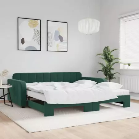 Divano Letto Estraibile Materassi Verde Scuro 100x200 Velluto