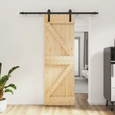 Porta Scorrevole con Set Hardware 70x210 cm Legno Massello Pino