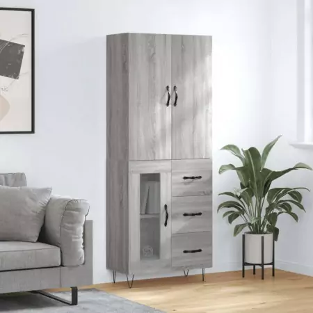 Credenza Grigio Sonoma 69,5x34x180 cm in Legno Multistrato