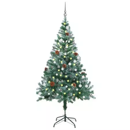 Set Albero Natale Satinato con LED Palline e Pigne 150 cm