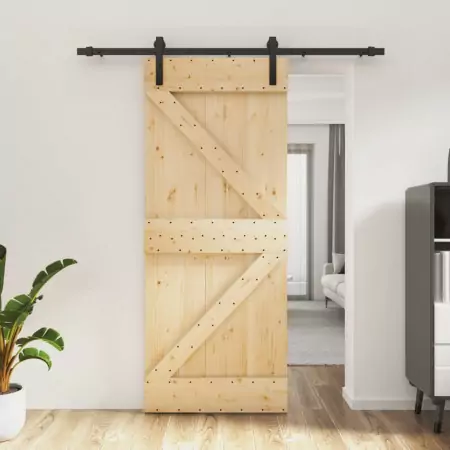 Porta Scorrevole con Set Hardware 85x210 cm Legno Massello Pino