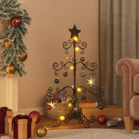 Albero di Natale Decorativo in Metallo Nero 90 cm