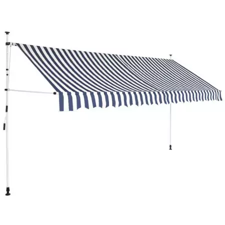 Tenda da Sole Retrattile Manuale 400 cm a Strisce Blu e Bianche