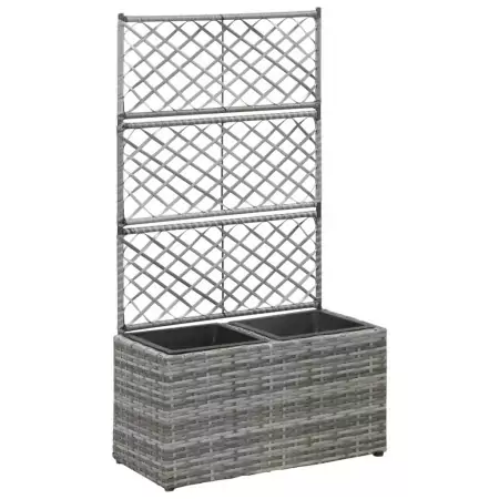 Letto Rialzato a Traliccio 2 Vasi 58x30x107cm Polyrattan Grigio