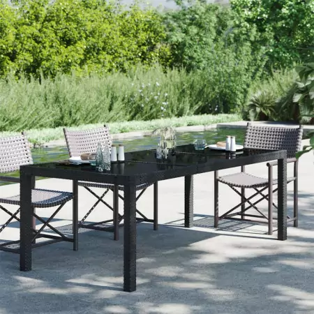 Tavolo Giardino Nero 190x90x75 cm Vetro Temperato Polyrattan