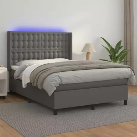 Giroletto Molle con Materasso e LED Grigio 140x200cm Similpelle