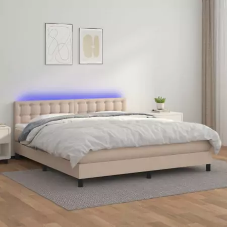 Giroletto Molle Materasso e LED Cappuccino 180x200cm Similpelle