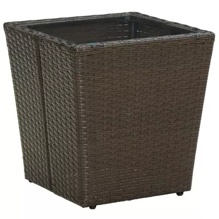 Tavolino Marrone 41,5x41,5x44cm in Polyrattan e Vetro Temperato